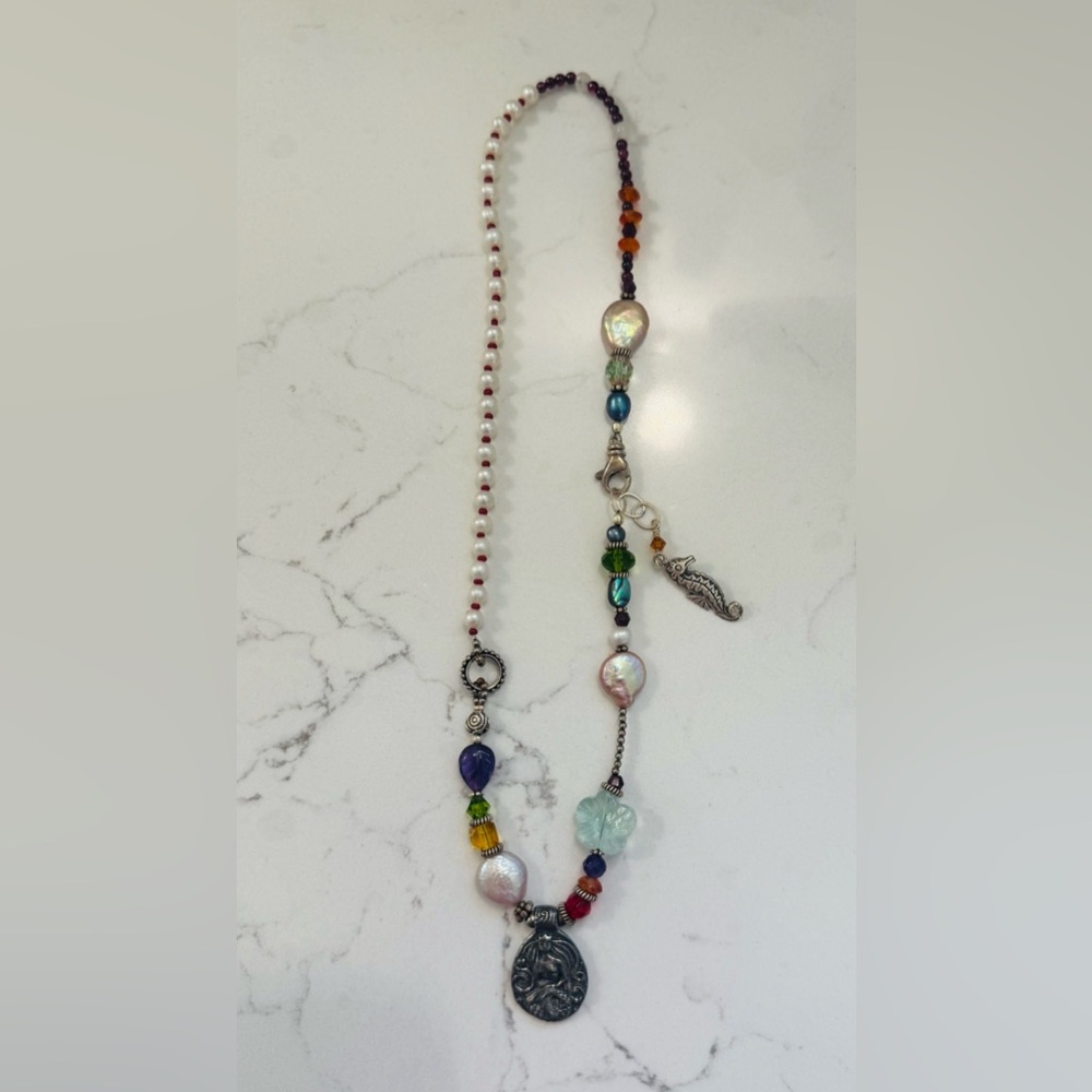 Sundance Catalog 18” Handcrafted Pearl & Bead Ocean Necklace. Vintage. Pristine!